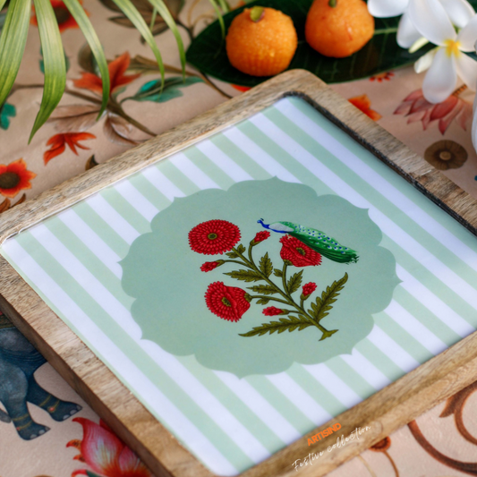 Red Poppy Wooden Serving Platter- Set of 2