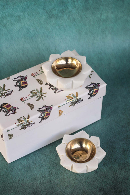 Marble Brass Diya- Lotus