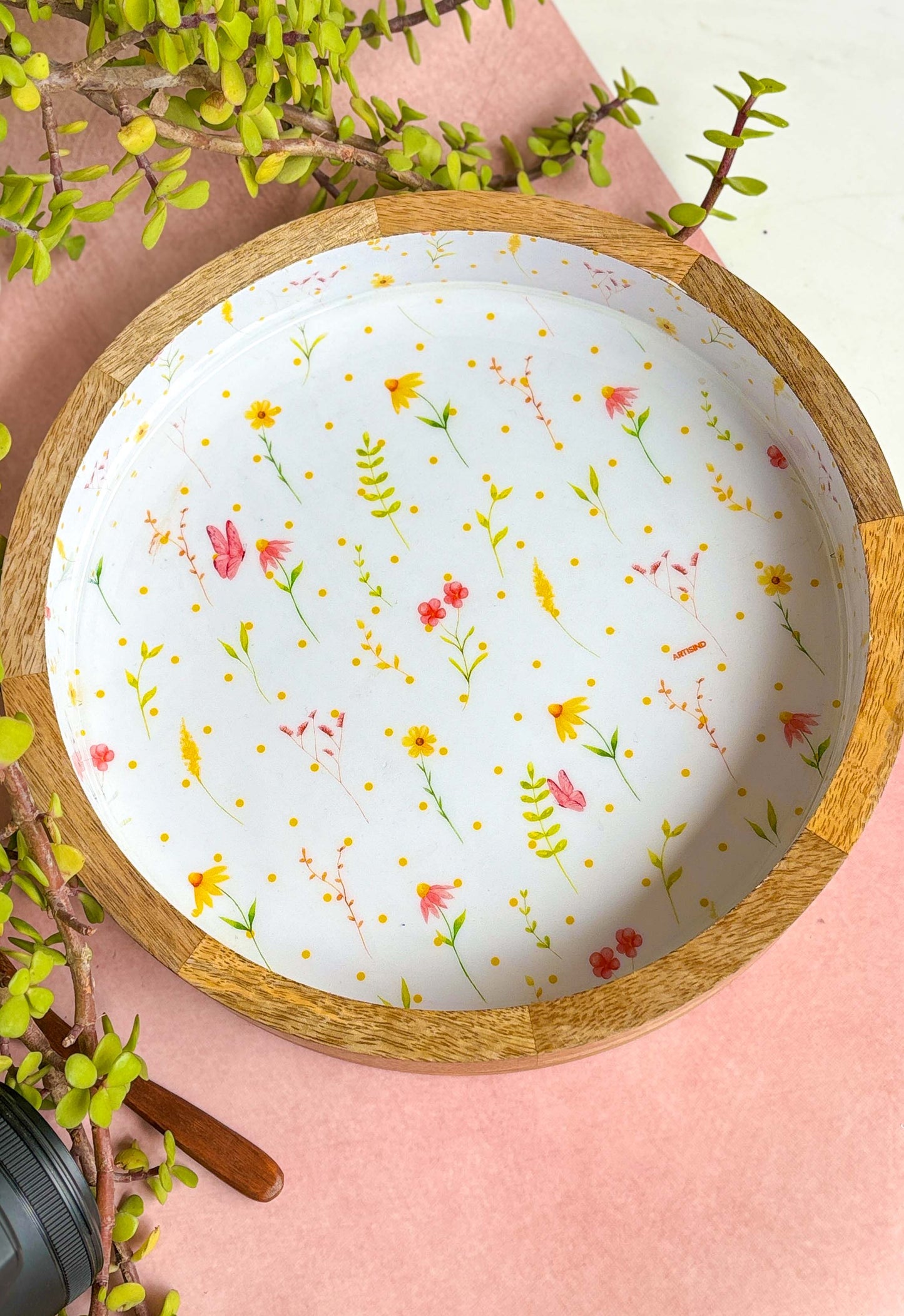 Mango Wood Floral Tray