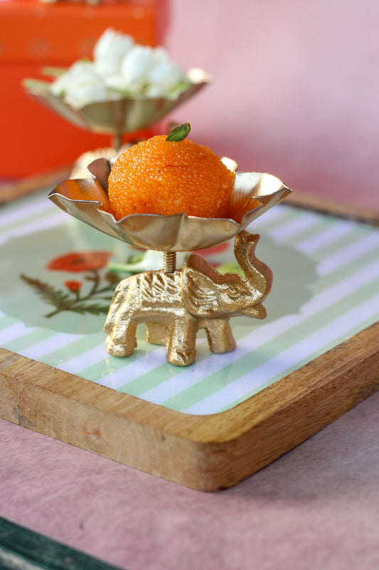 Metal Mini Elephant Urli Stand - Set of 2