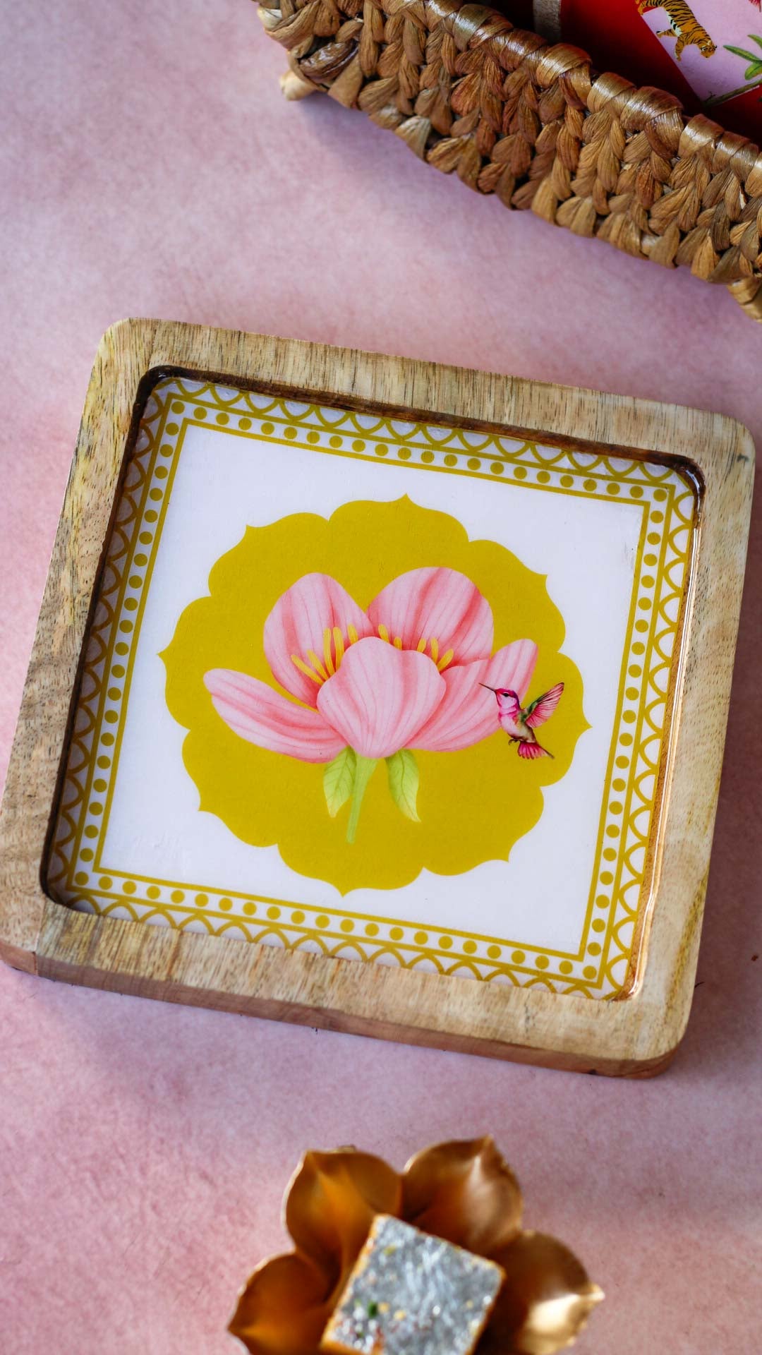Birdsong Wooden Serving Platter- Yellow