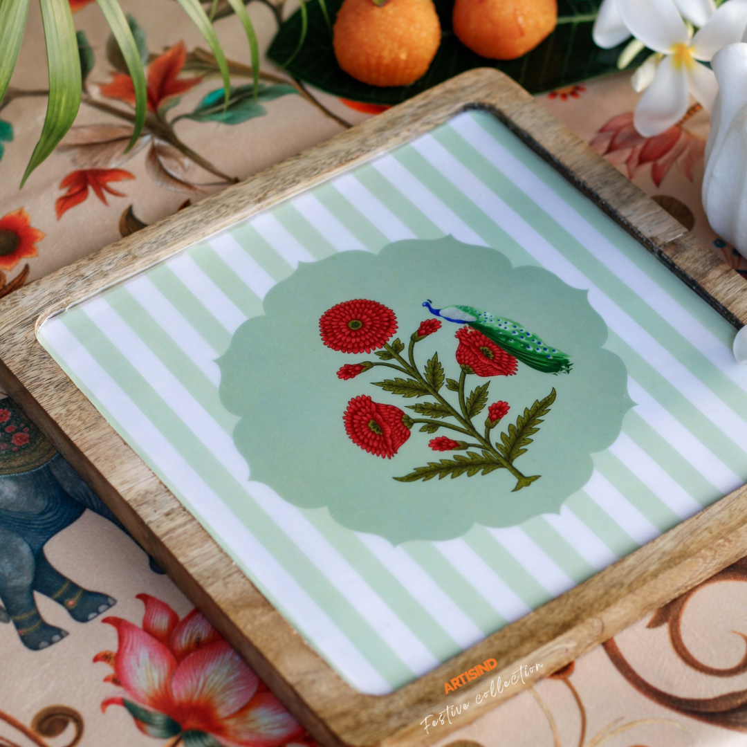Red Poppy Wooden Serving Platter- Set of 2