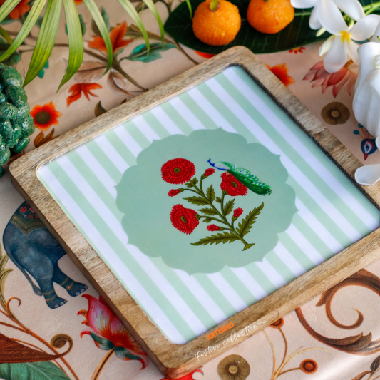 Red Poppy Wooden Serving Platter- Set of 2