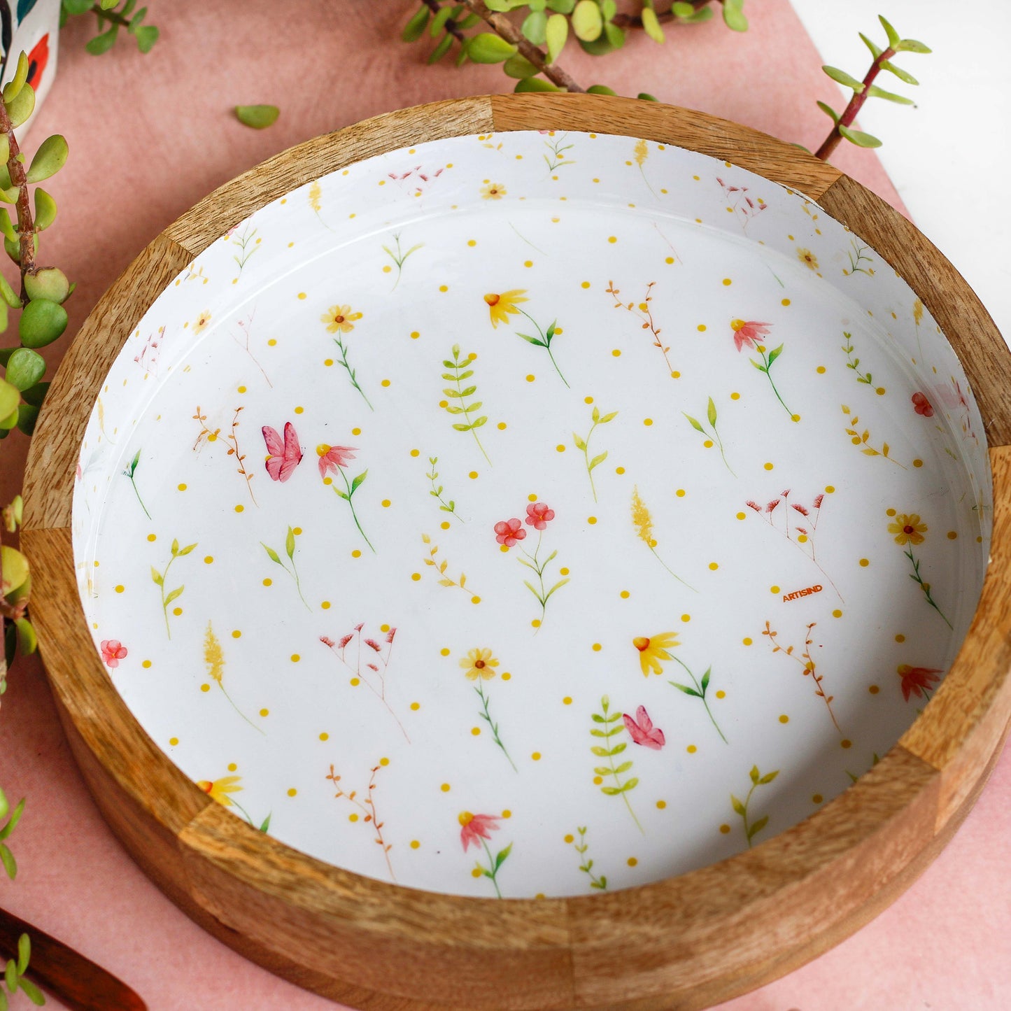 Mango Wood Floral Tray
