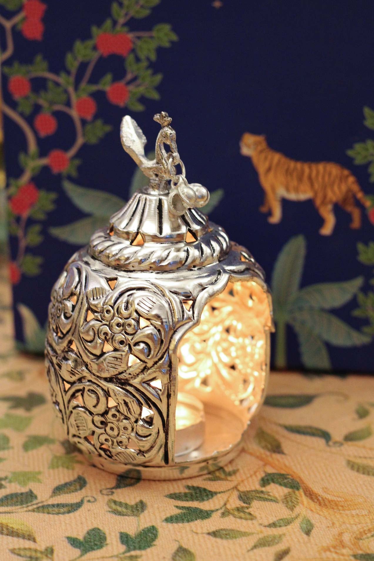 Peacock Glow Brass Tea Light Holders