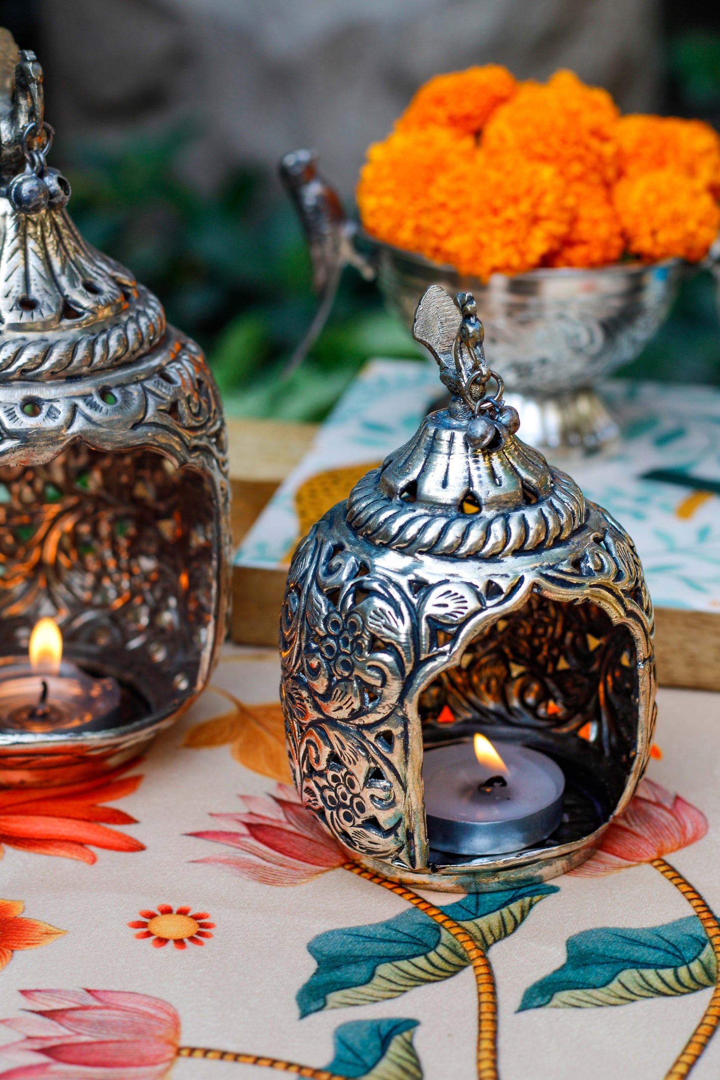 Peacock Glow Brass Tea Light Holders