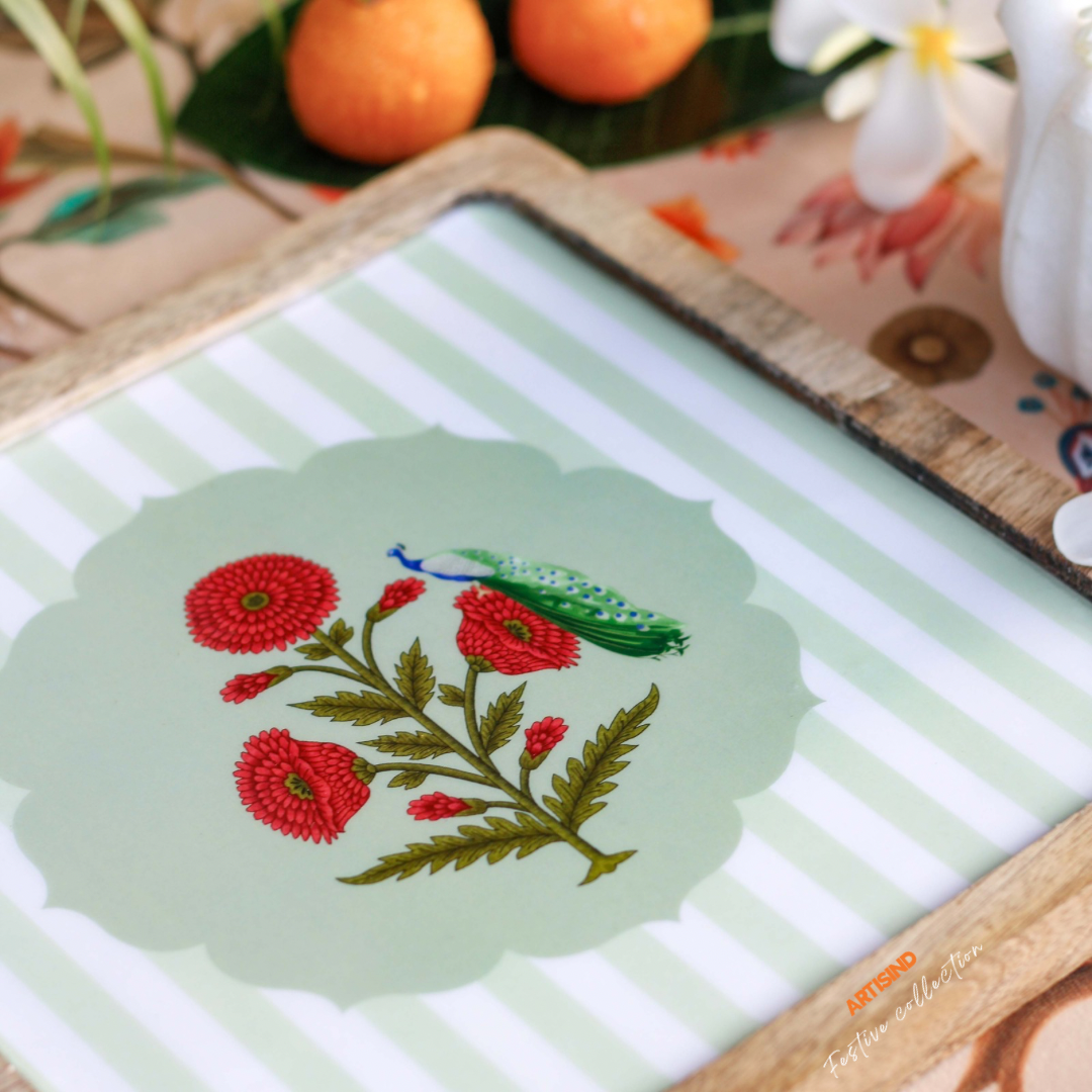 Red Poppy Wooden Serving Platter- Set of 2