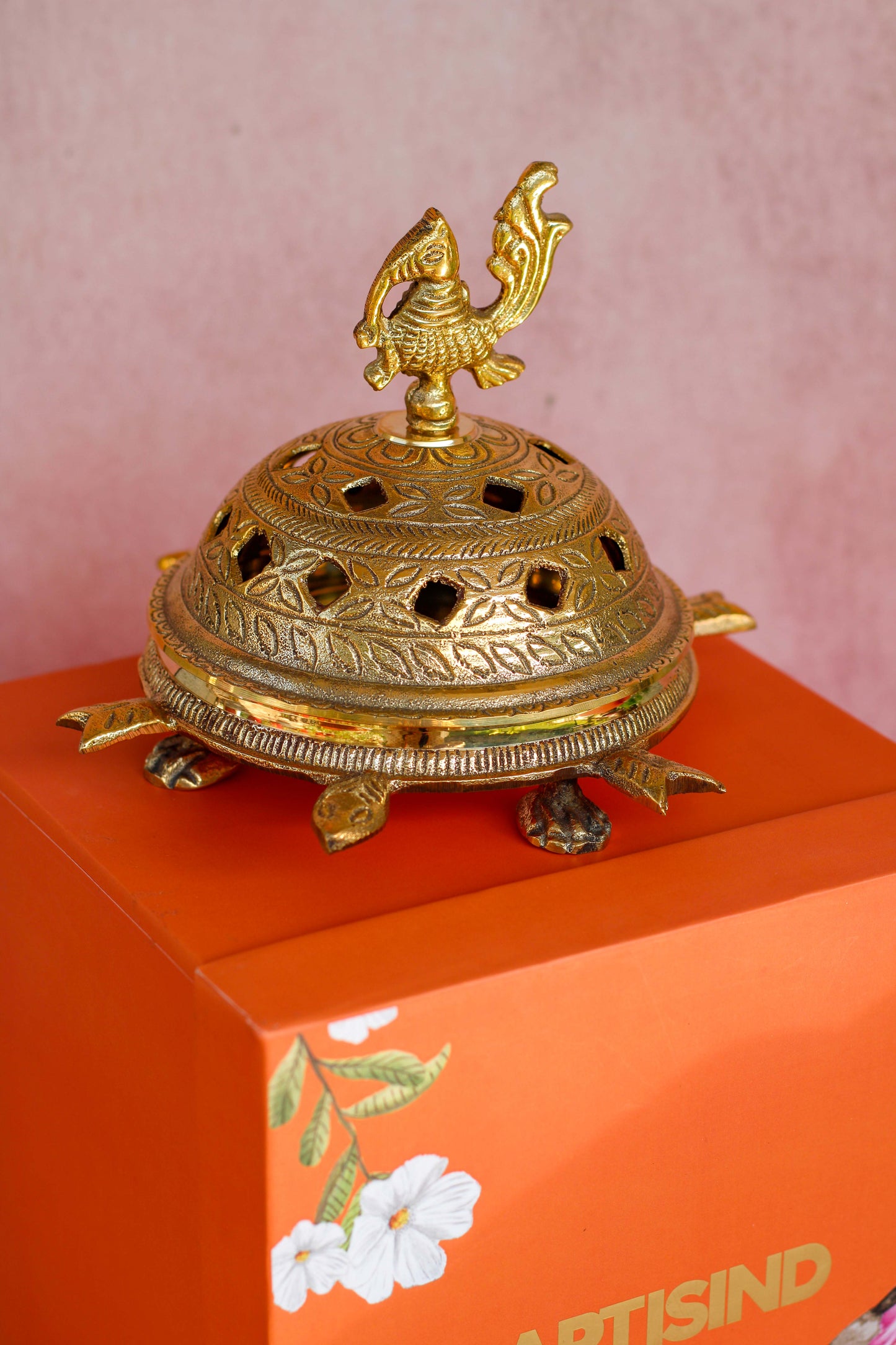 Peacock Turtle Brass Loban Dhoop Burner