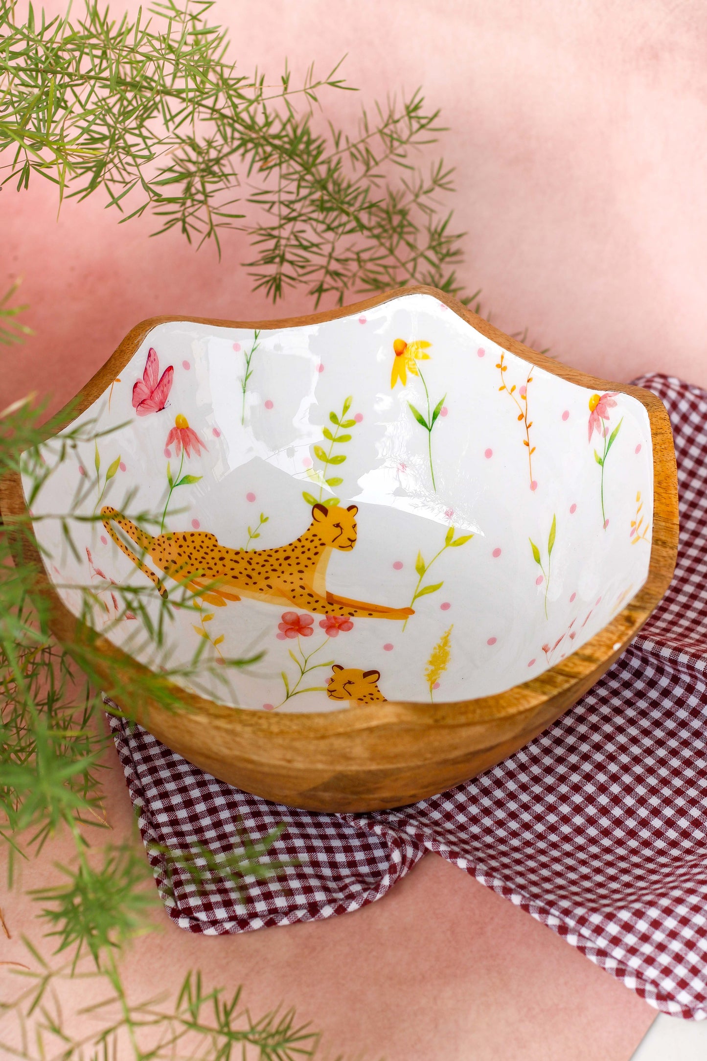Mango Wood XL Bowl – Cheetah & Floral