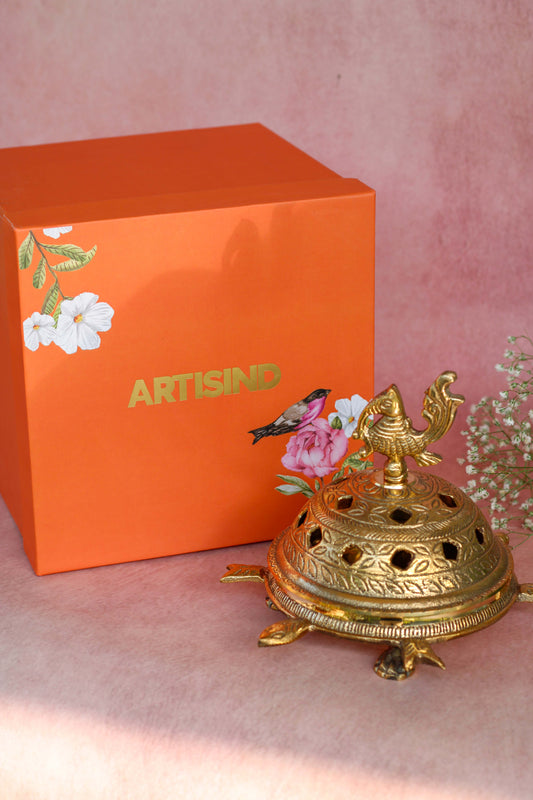 Peacock Turtle Brass Loban Dhoop Burner