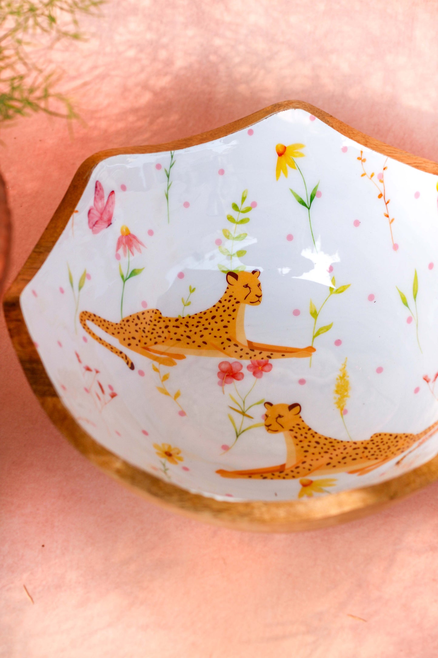 Mango Wood XL Bowl – Cheetah & Floral