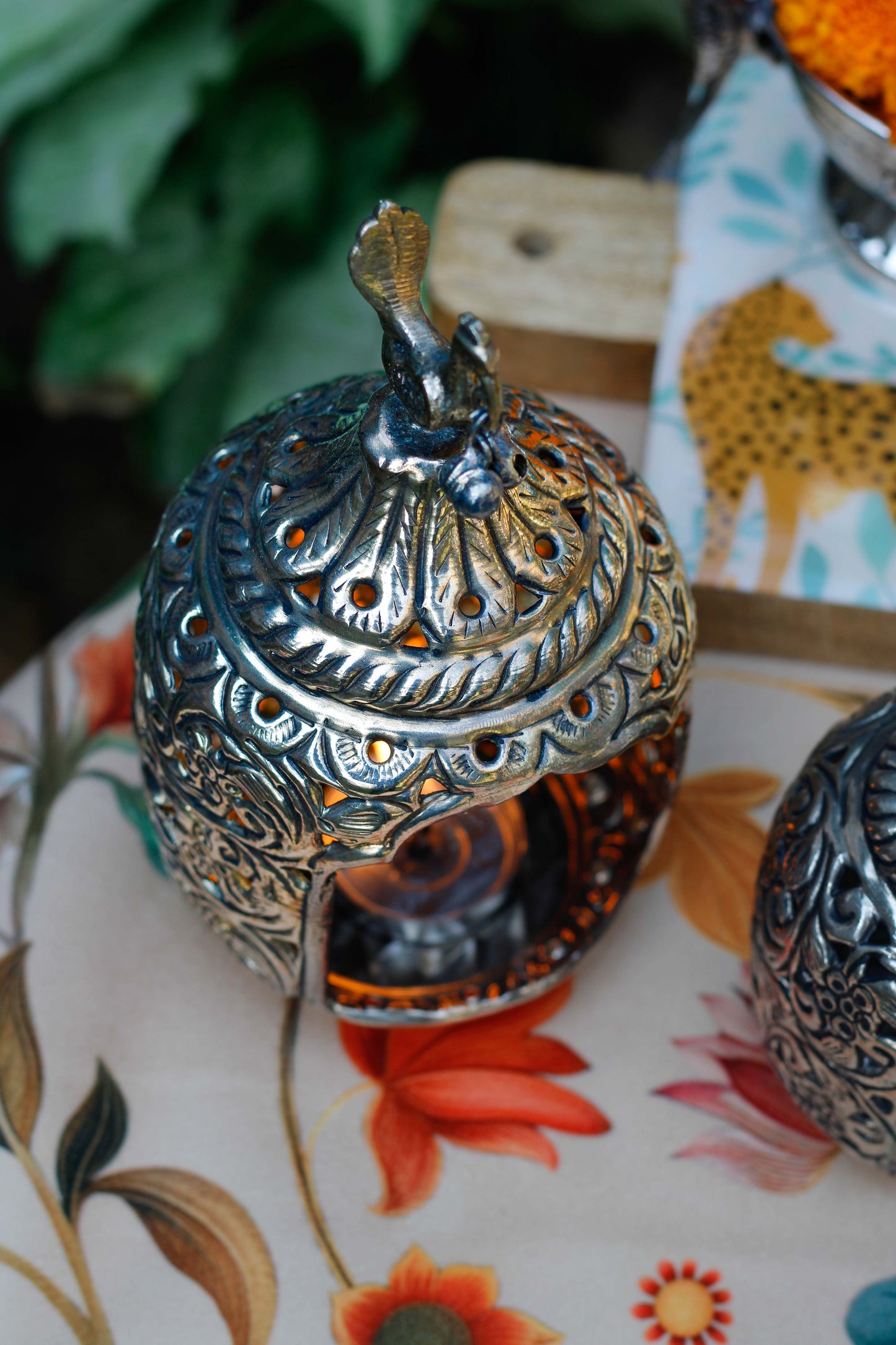 Peacock Glow Brass Tea Light Holders