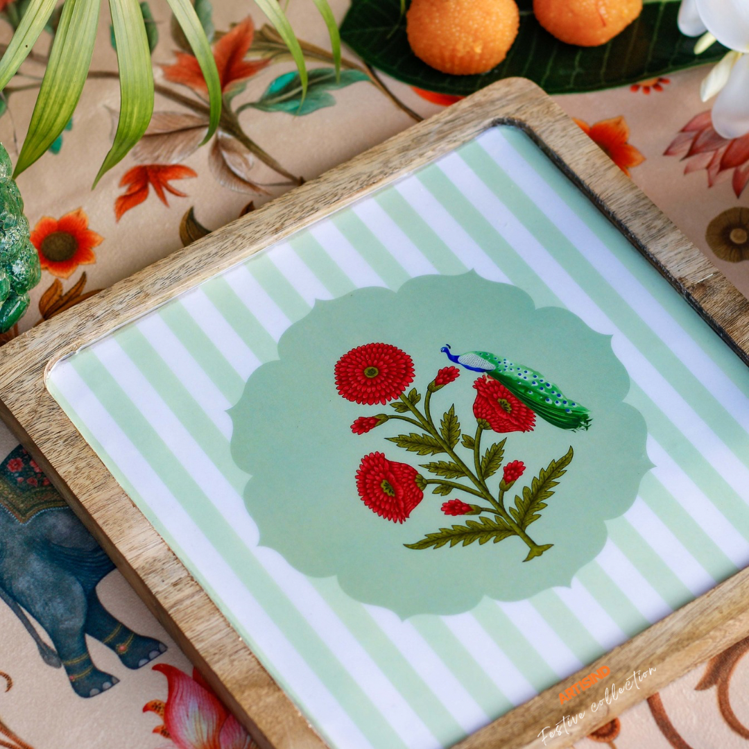 Red Poppy Wooden Serving Platter- Set of 2