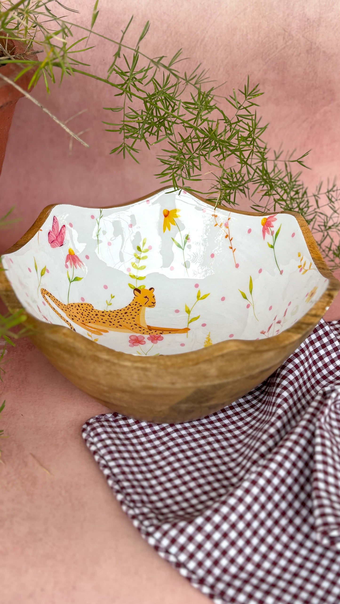 Mango Wood XL Bowl – Cheetah & Floral