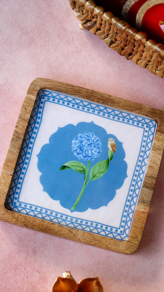 Birdsong Wooden Serving Platter- Blue