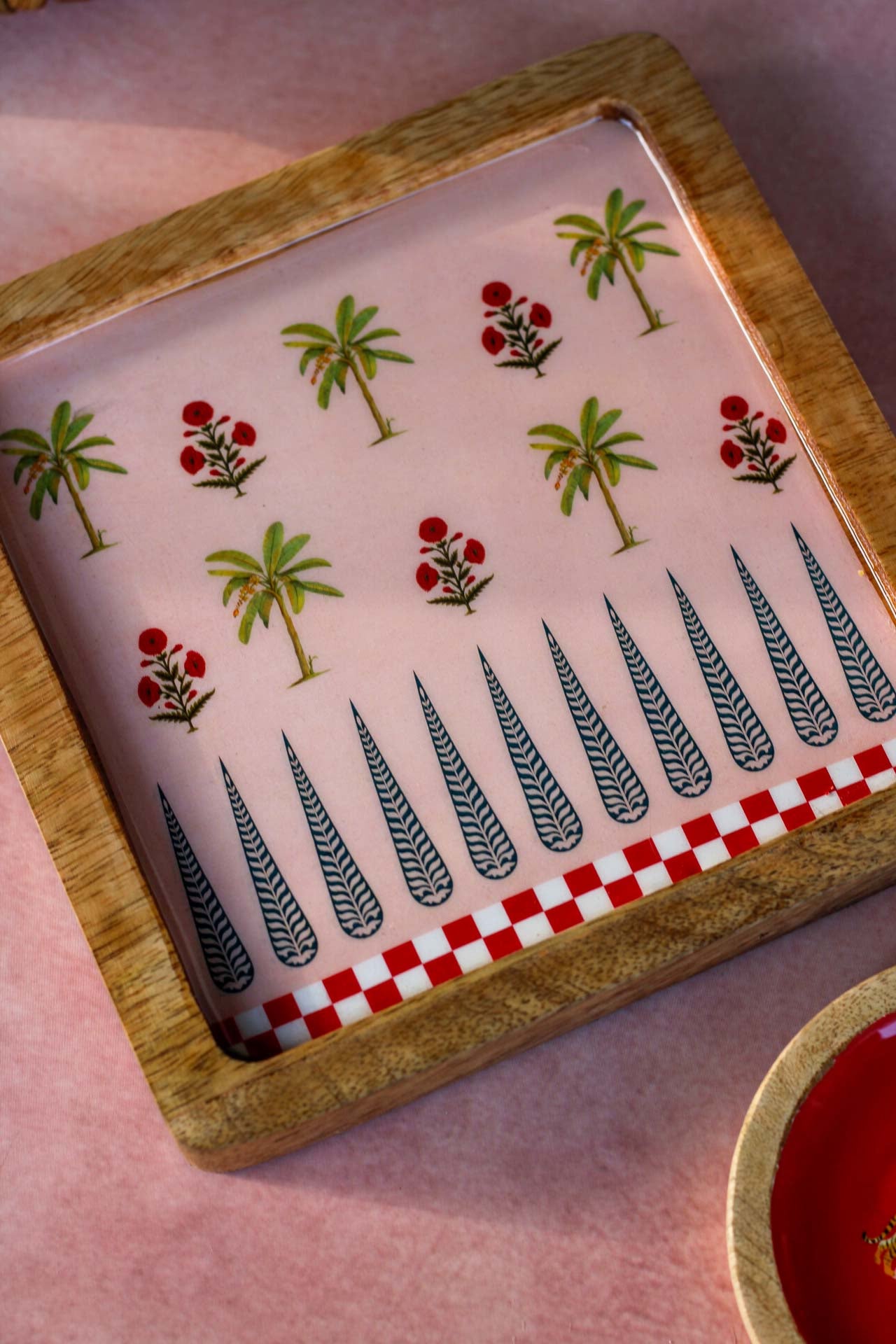 Palace Bagh Wooden Serving Platter- Gulabi Bagh