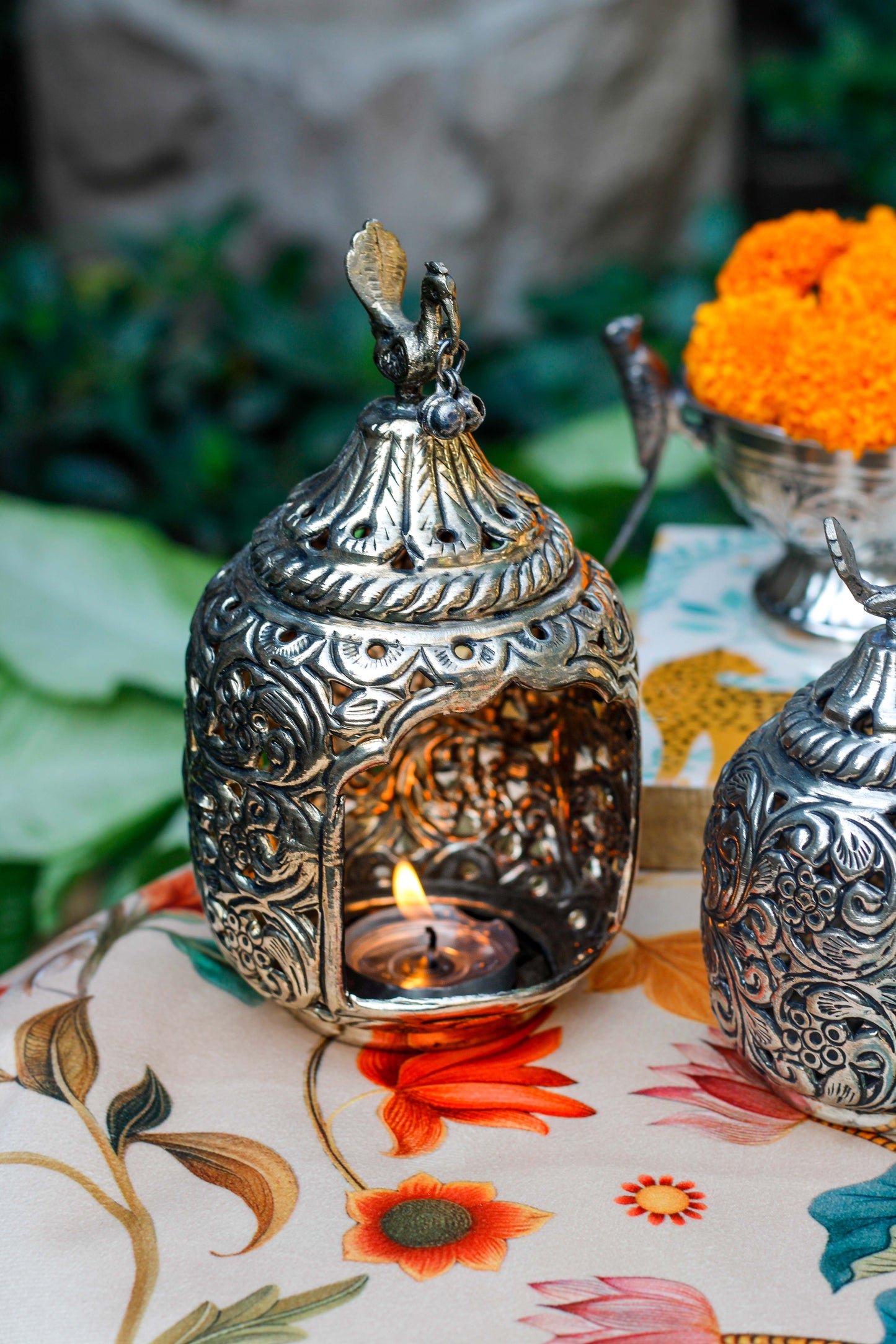 Peacock Glow Brass Tea Light Holders