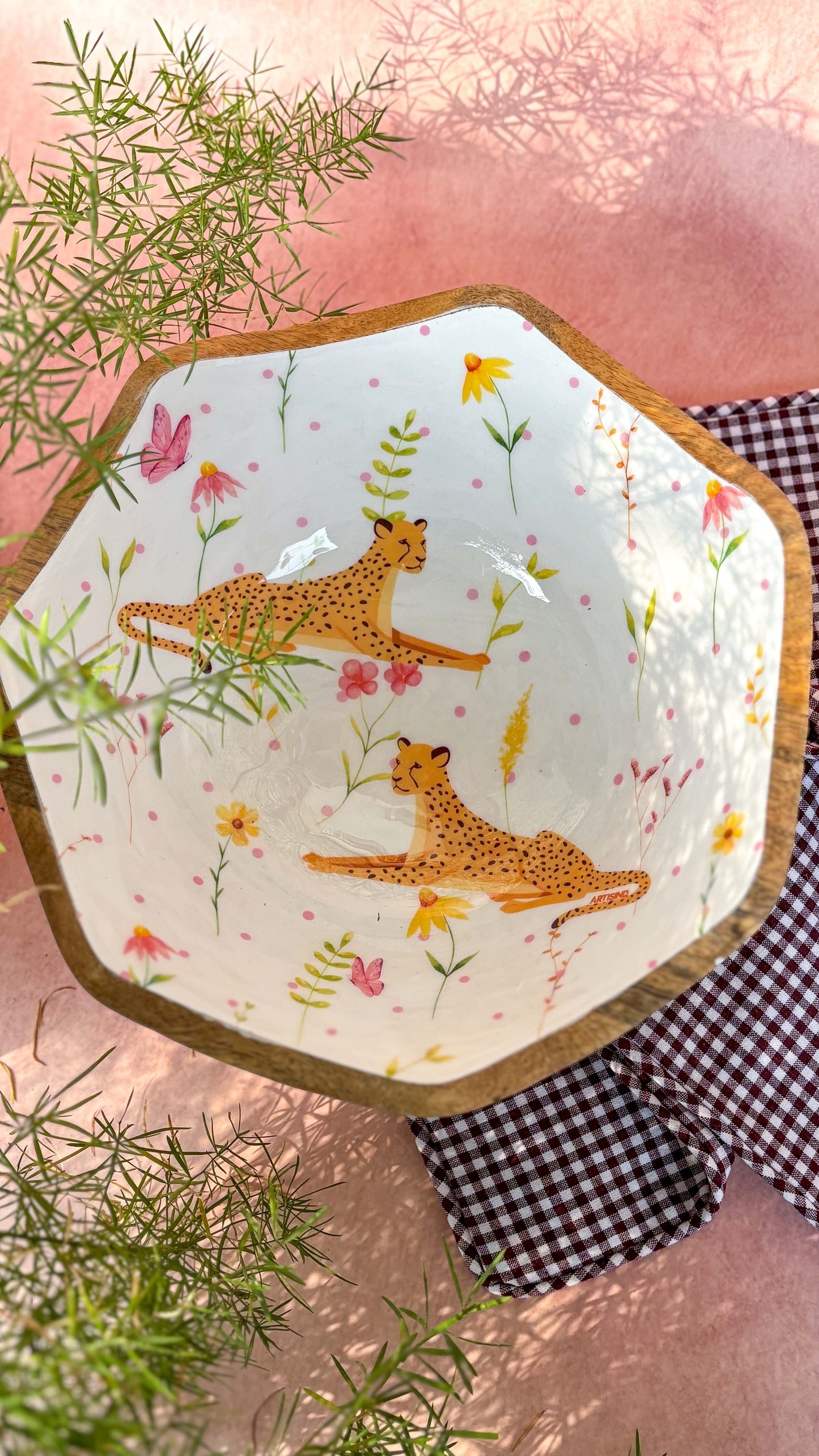 Mango Wood XL Bowl – Cheetah & Floral