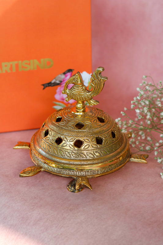Peacock Turtle Brass Loban Dhoop Burner