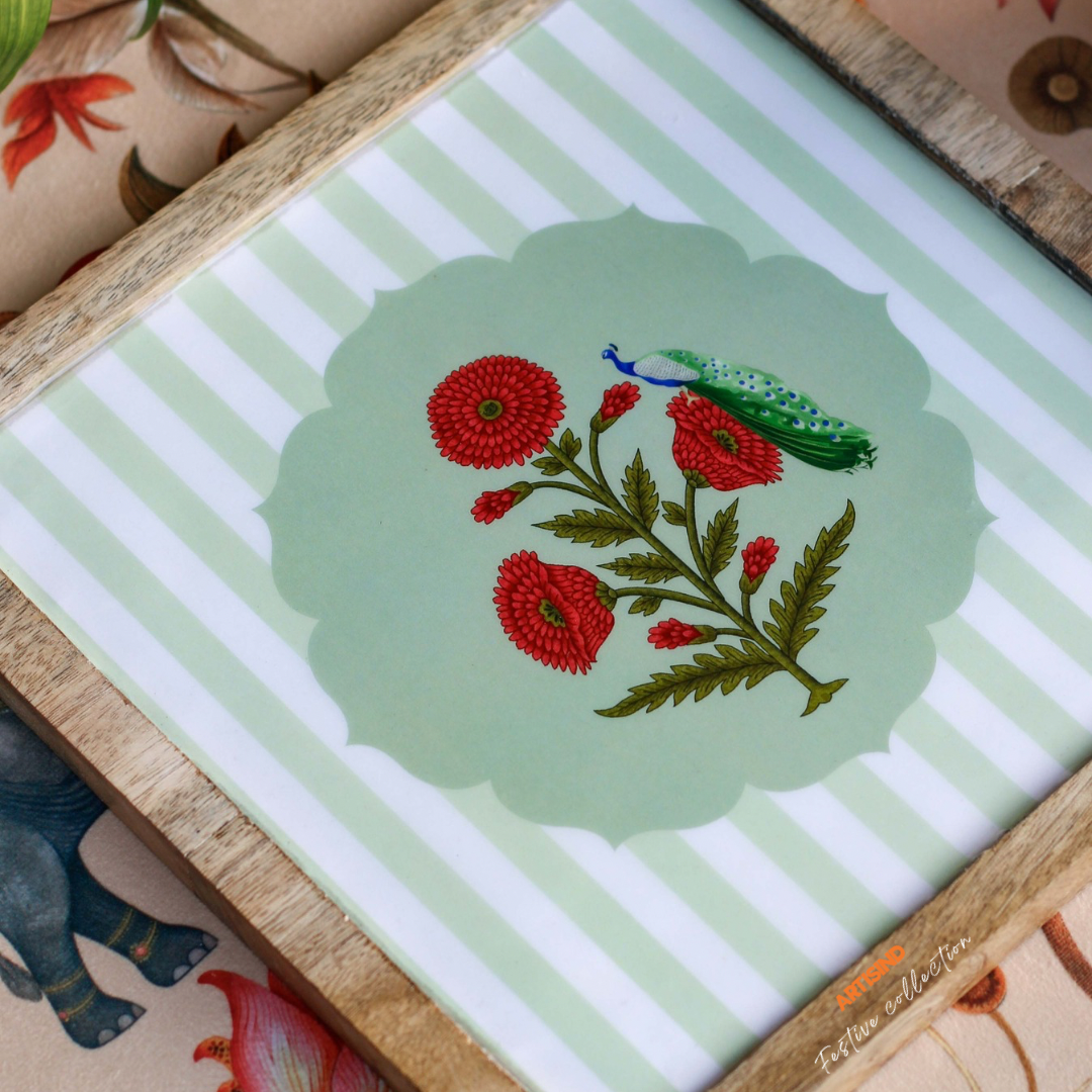Red Poppy Wooden Serving Platter- Set of 2