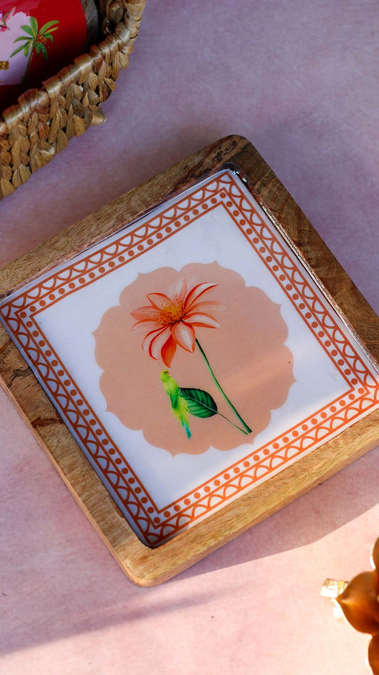 Birdsong Wooden Serving Platter- Peach