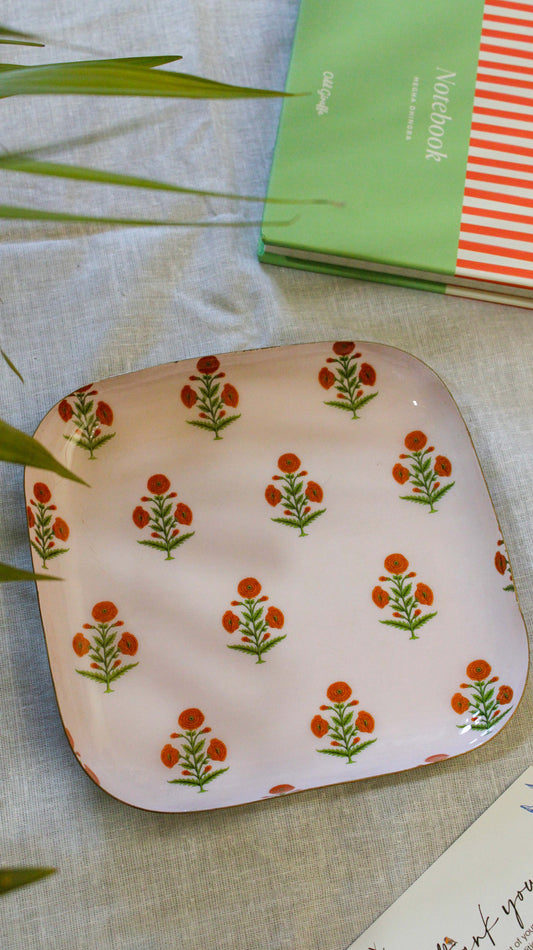 Orange Mughal Square Metal Plate