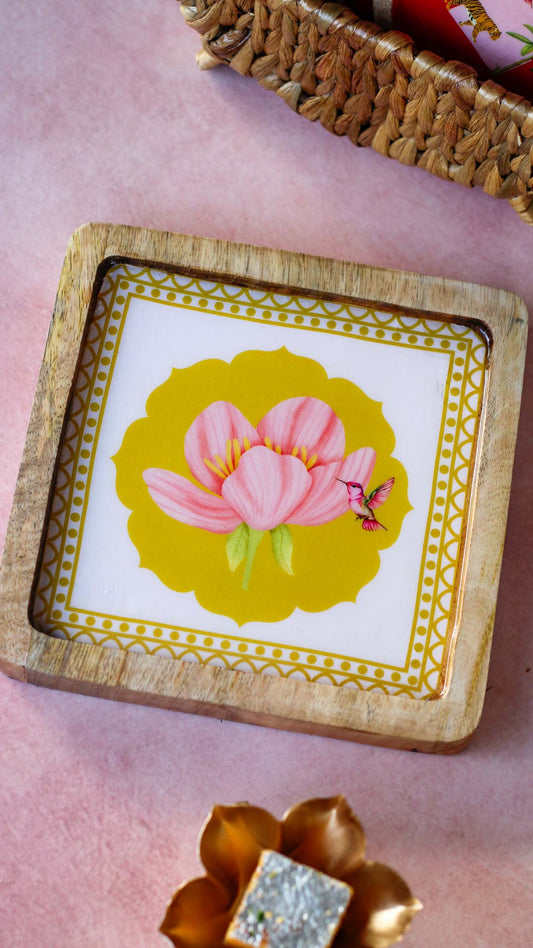 Birdsong Wooden Serving Platter- Yellow