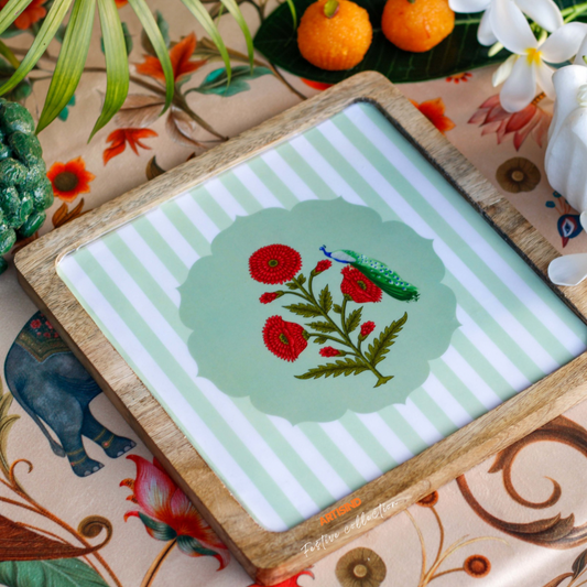 Red Poppy Wooden Serving Platter (Delivery after Diwali)