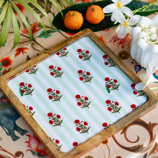 Red Poppy Jaal Wooden Serving Platter