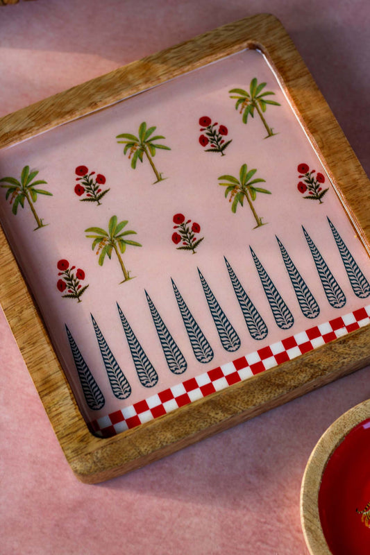 Palace Bagh Wooden Serving Platter- Gulabi Bagh
