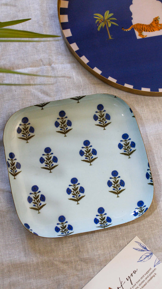 Blue Mughal Square Metal Plate