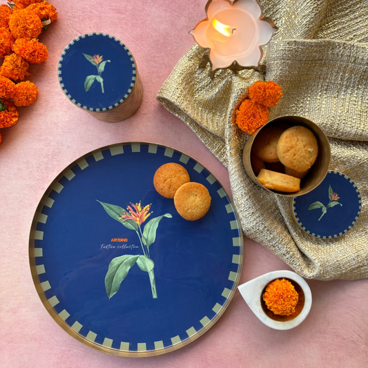 Handcrafted Metal Plate and Set of 2 Jars - Bird of Paradise (Delivery after Diwali)