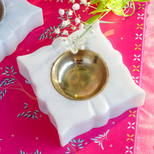 Marble Brass Diya- Square