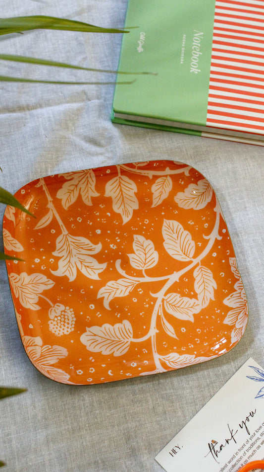 Orange floral Square Metal Plate