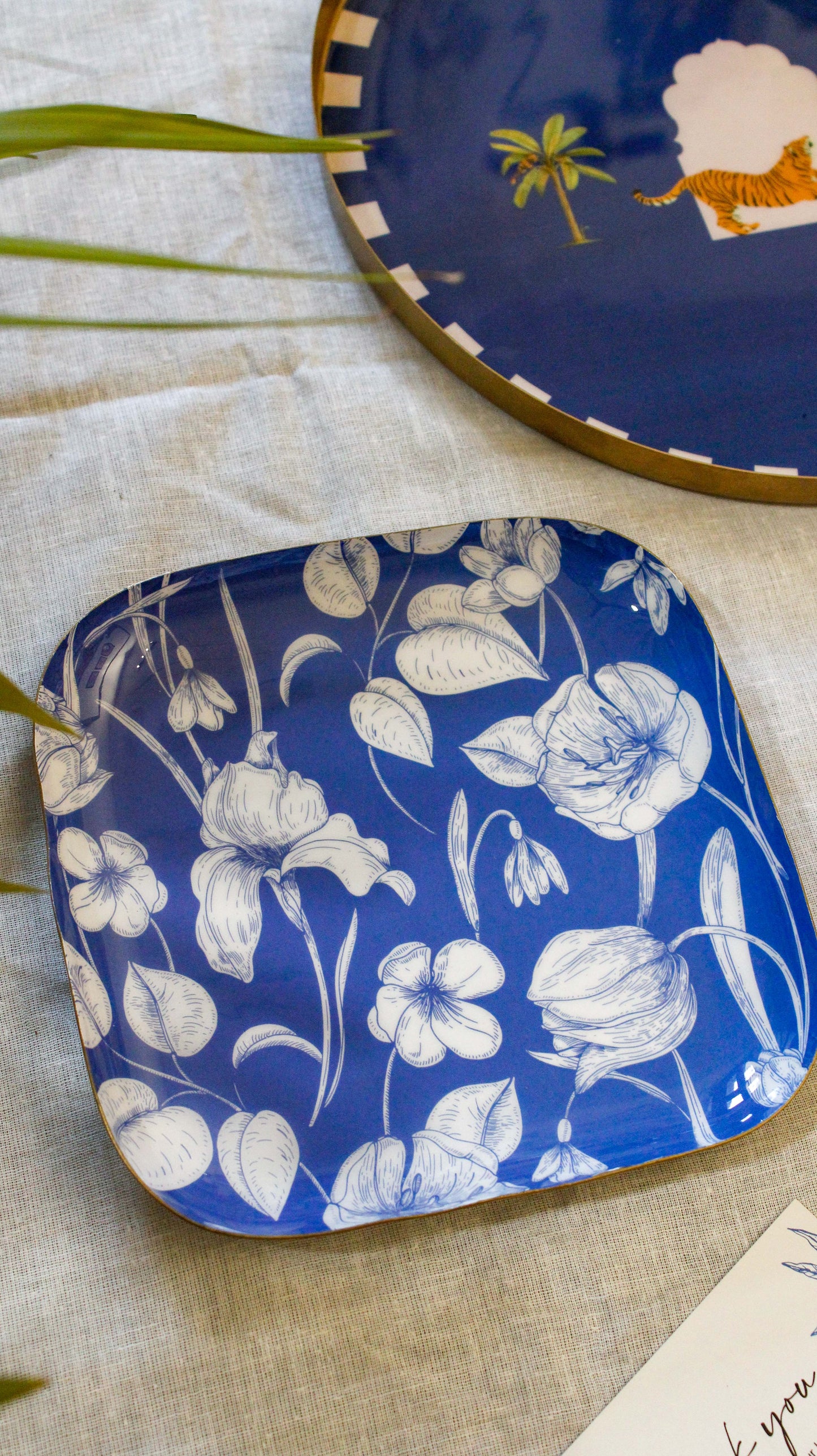 Blue floral Square Metal Plate