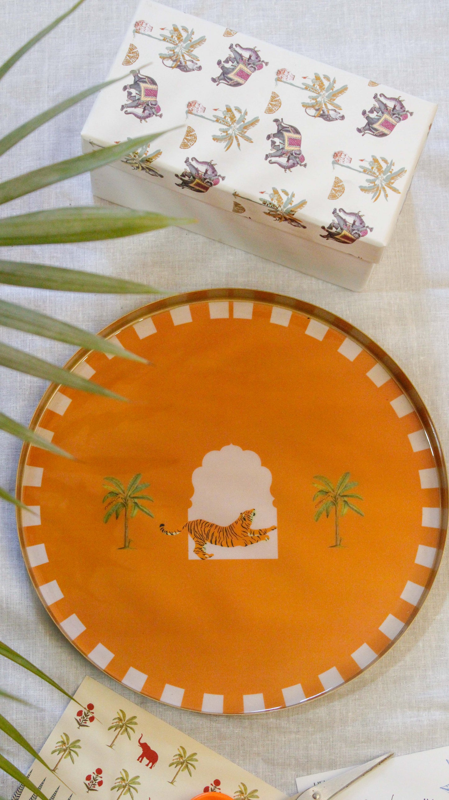 Handcrafted Metal Platter- Tiger Darbar Orange