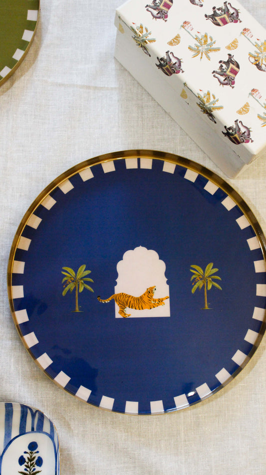 Handcrafted Metal Platter- Tiger Darbar Blue