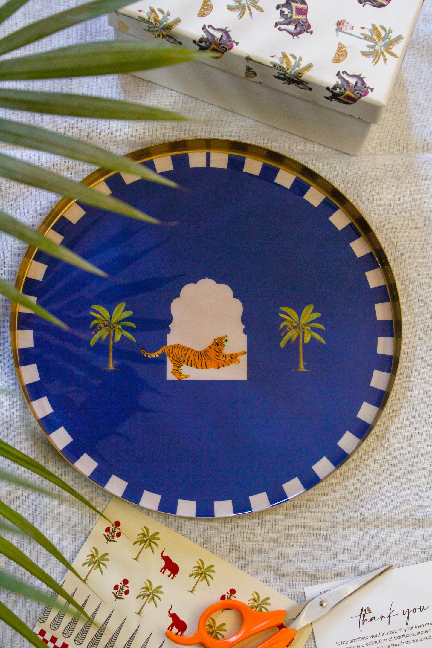 Handcrafted Metal Platter- Tiger Darbar Blue