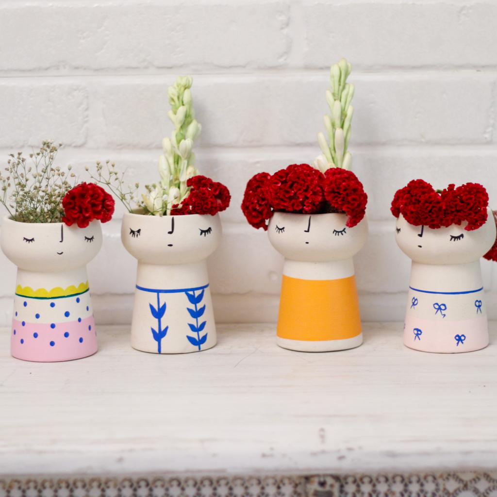 Bride and Bridesmaids Face Vases- Set of 4