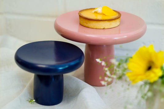 Large Wild mushroom Wooden Cake Stand- Pink