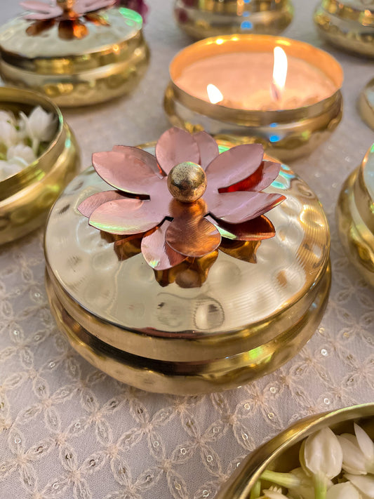 Set of 2 Sunflower Copper Plated Hammered Serving Bowls