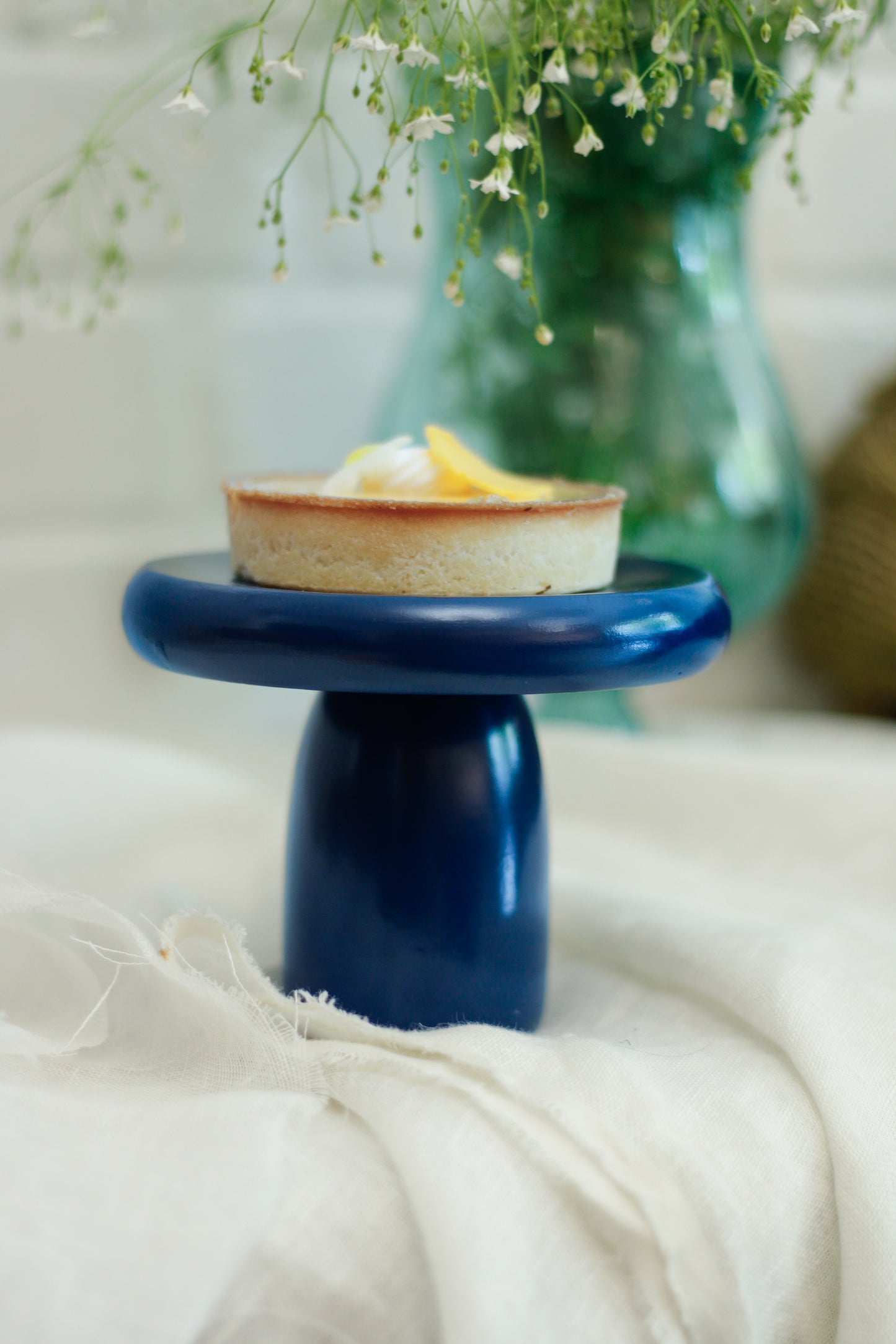 Mini Wild mushroom Wooden Cake Stand- Blue