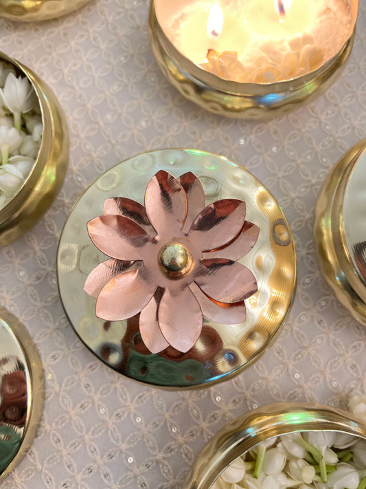 Set of 2 Sunflower Copper Plated Hammered Serving Bowls