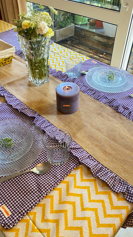 Violet Gingham Jute Table Runner