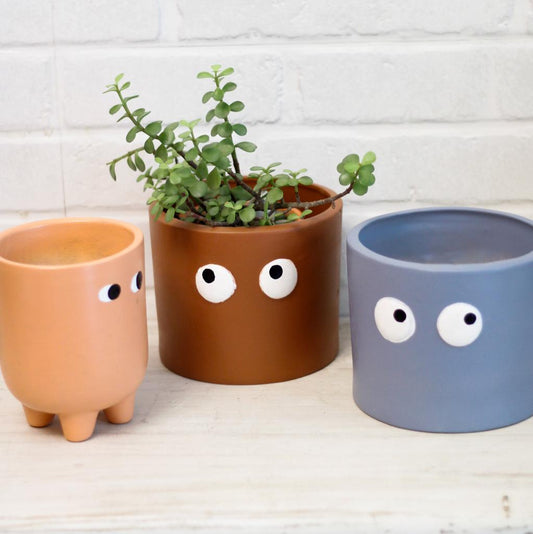 Set of 3 Big Ceramic Face Planters