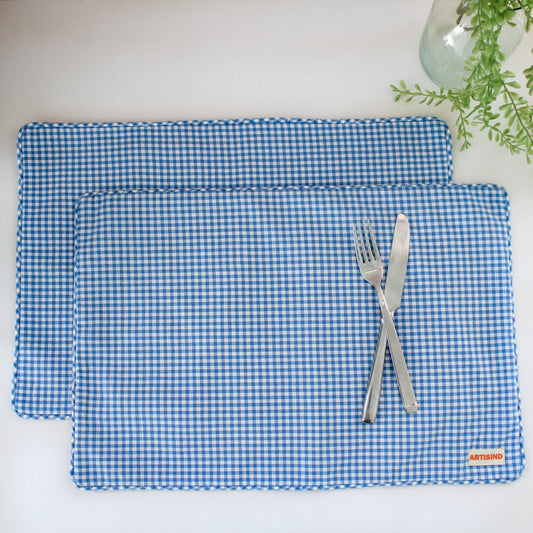 Classic Blue Gingham Table Mats-Set of 4