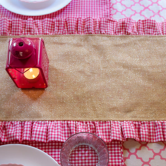 Pink Gingham Jute Table Runner