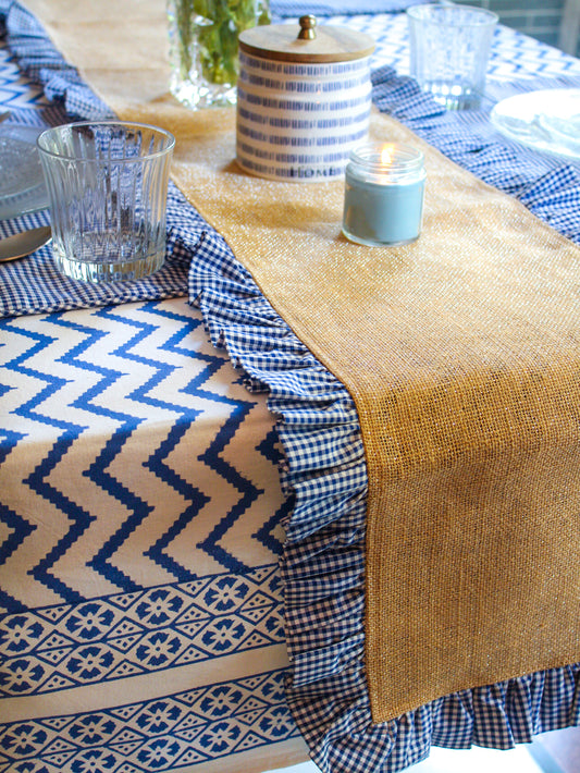 Urban Blue Gingham Table Runner